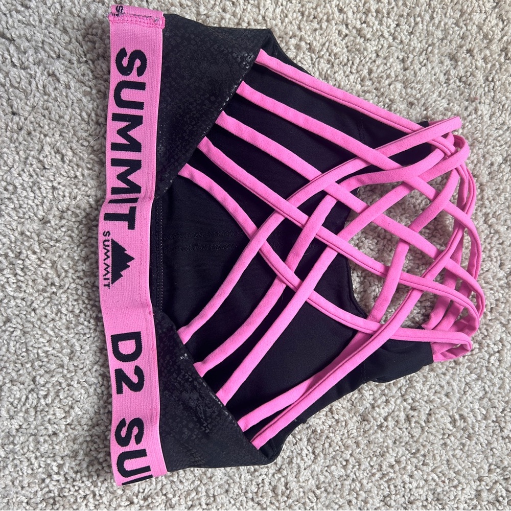 Girls D2 Summit Pink and Black Strappy Sports Bra